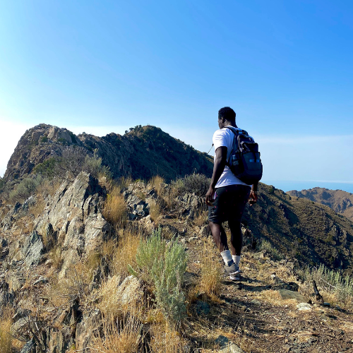 A hiker on the Frary Peak Trail at Antelope Island State Park