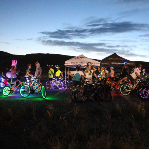 A group of bikers line up at the Antelope by Moonlight Bike Ride