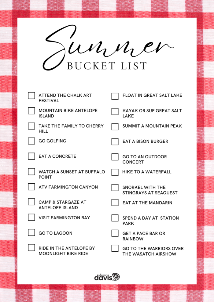 Bucket List Checklist for Summer in Davis county utah