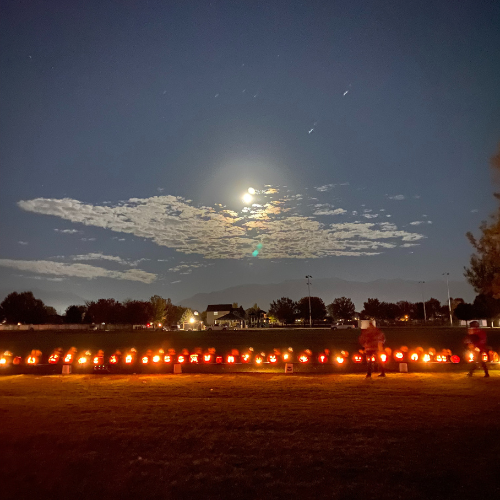Jack-o-lanterns lit up during the Syracuse City Pumpkin Walk