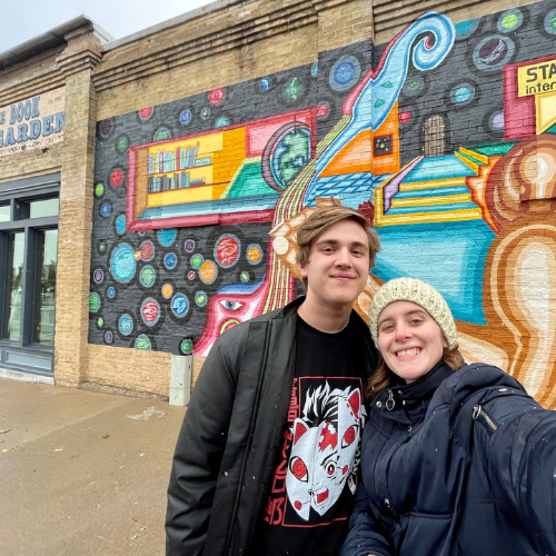 Couple enjoying mural in Bountiful, Utah.