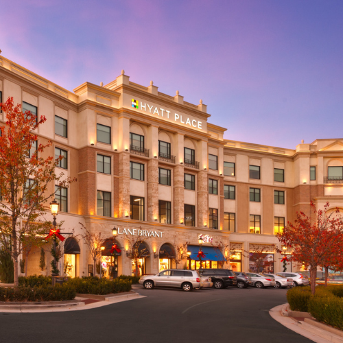 Hyatt Place exterior at dusk in Farmington Utah.